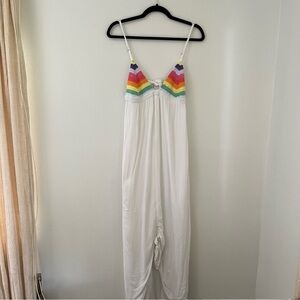 Mara Hoffman White Maxi Dress with Multicolor Crochet V-Bodice